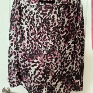 Jones New York Pink and Black Animal Print Blouse